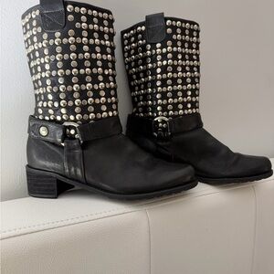 Stuart Weitzman Black Studded Moto Boots